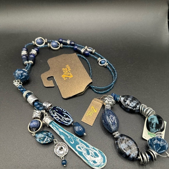 Zevar by Tresk long blue/silver necklace with matching bracelet NWT - Picture 2 of 3
